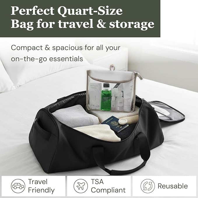 (re)zip TSA Approved Travel Toiletry Bag with Hanging Loop, Travel Quart Bag– Reusable Clear Makeup bags with zipper, Clear Pouch for Travel Essentials, Cosmetic | BPA-Free, Machine Washable - Gray - Image 7