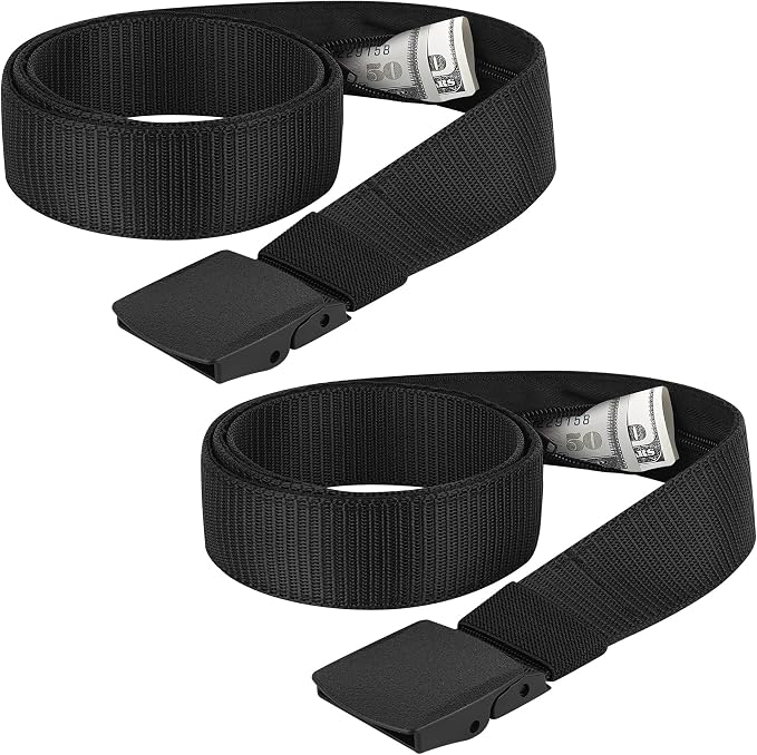 2 Pack Money Belts for Travel, Anti-Theft Hidden Waist Wallet with Zippered Security Pockets, Adjustable Nylon Belt for Men & Women Under Clothes (Black)​ by LUEXBOX