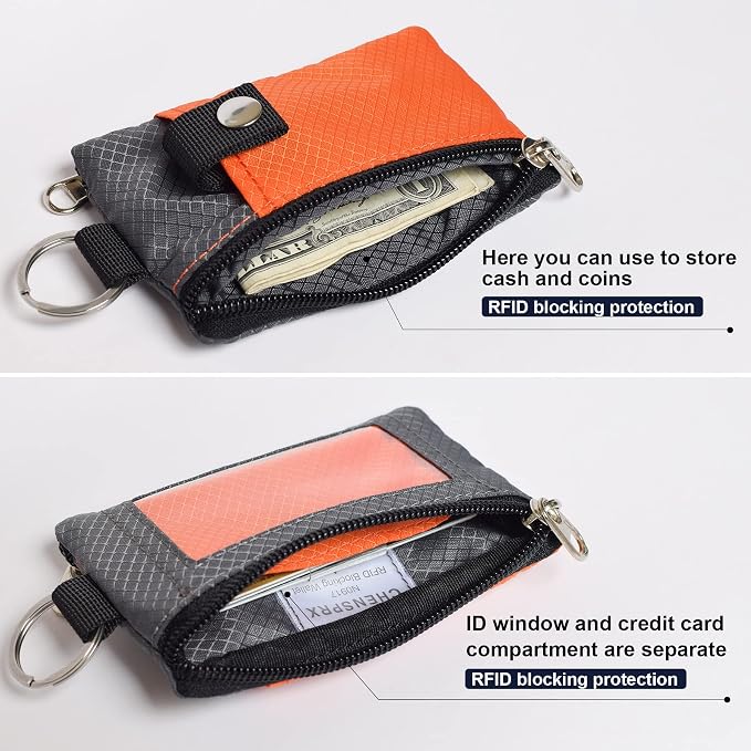 CHENSPRX Minimalist RFID Blocking Small Wallet with ID Window,WaterResistant Zip Id Case Wallet with Lanyard Keychain for Cards,Cash,Travel,Women,Men - Image 4