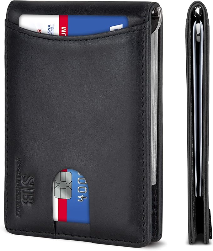 SERMAN BRANDS RFID Blocking Slim Bifold Genuine Leather Minimalist Front Pocket Wallets for Men with Money Clip Thin Mens by SERMANBRANDS
