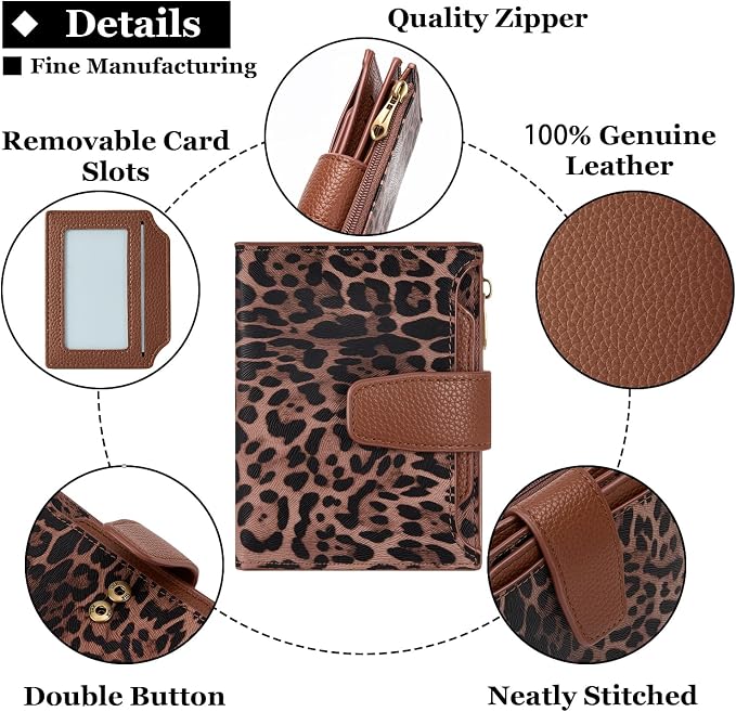 Small Wallet Women RFID Blocking Soft Leather Bifold Compact Card Holder Wallet for Women with Zipper Coin Pocket 4 ID Window - Image 5