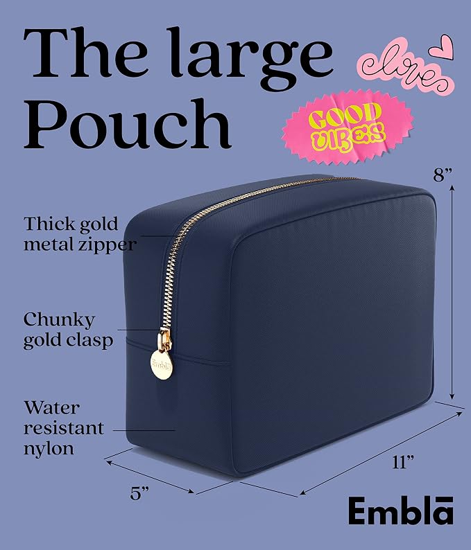 Embla Large Makeup Bag and Waterproof Nylon Travel Toiletry Bag, Large Capacity Cosmetic Zipper Pouch, Navy Blue - Image 2
