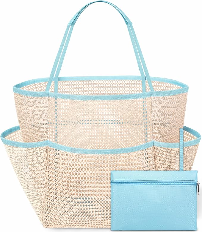 Cruise Essentials Beach Bag for Women, Mesh Tote with Detachable Pouch | Chic Design by Yeendibo