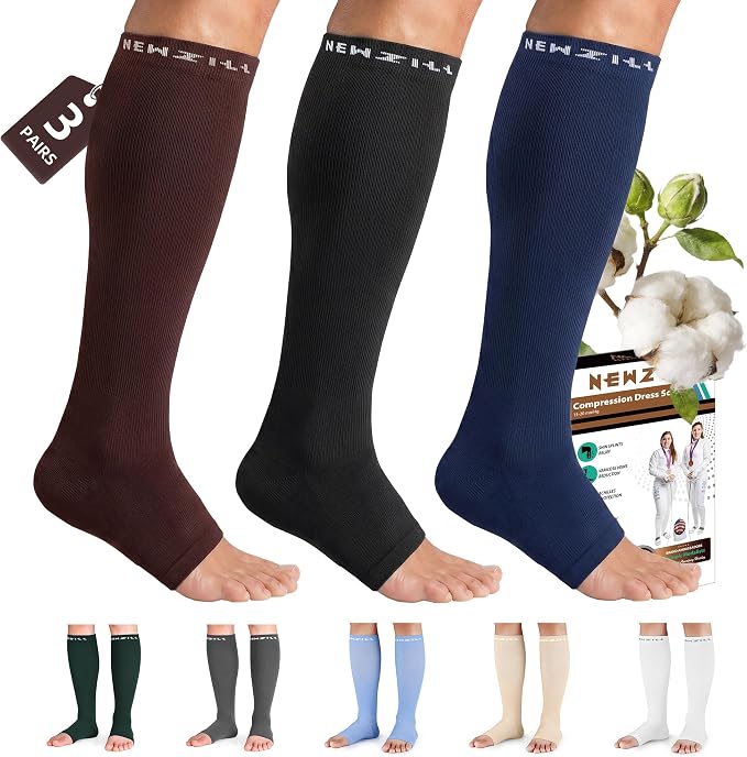 NEWZILL Compression Socks for Women & Men Circulation 20 mmHg, Graduated Open Toe, Cotton Compression Socks for Nurses by NEWZILL
