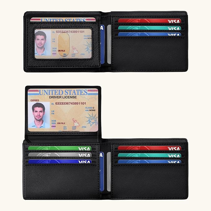 Tipmile Wallet for Men Slim RFID Blocking Credit Card Holder, Minimalist Men Wallets 12 Cards with 2 ID Windows & Cash Slot, Bifold Front Pocket Wallet Gifts for Men - Image 8