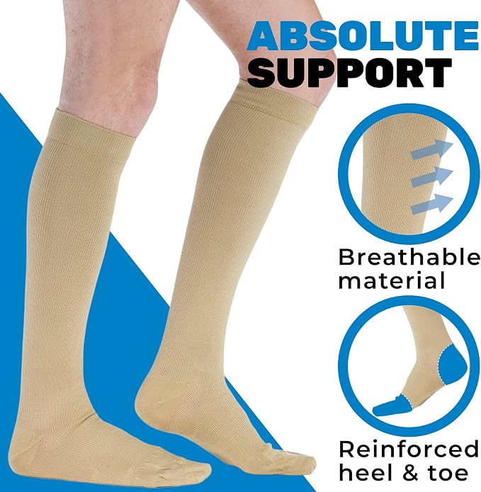 ABSOLUTE SUPPORT Cotton Knee High Compression Hose 20-30mmHg | Made in USA opaque dress socks, men & women, for varicose veins, circulation, swelling, pregnancy, leg pain, travel, A105 - Image 4