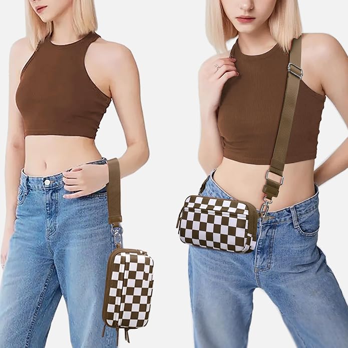 FODOKO Wristlet wallets for Women RFID crossbody bags with 4 Zippers | Checkered quilted nylon with credit card slots, cell phone organizer, and coin purse for travel and everyday carry - Image 2
