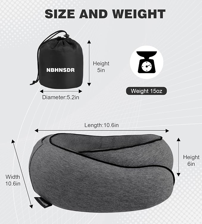 Travel Neck Pillow, Newly Upgraded Hooded Neck Pillow, 100% Pure Memory Foam Travel Pillow for Flight Headrest Sleep,Portable Aircraft Accessory,Suitable for use in Plane/Car/Office(Grey) - Image 2