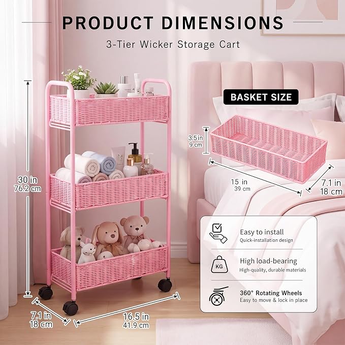 Utility Slim Storage Cart,3-Tier Rolling Kitchen Office Laundry Room Cart with Wheels,Mobile Shelving Unit Organizer for Living Room,Bathroom, Baby Diaper,Art,Dining Room Narrow Places - Image 2