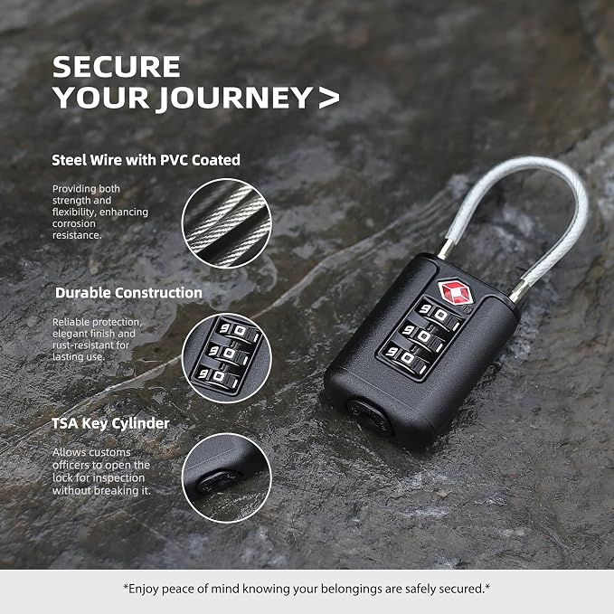 Luggage Locks TSA Approved 2 Pack, Small Padlock Combination, TSA Locks for Luggage, Cabel Combo Padlock with Code, for Suitcase, Backpack Zipper, Locker, Gun Case, Ammo Can (Black+Blue) - Image 5