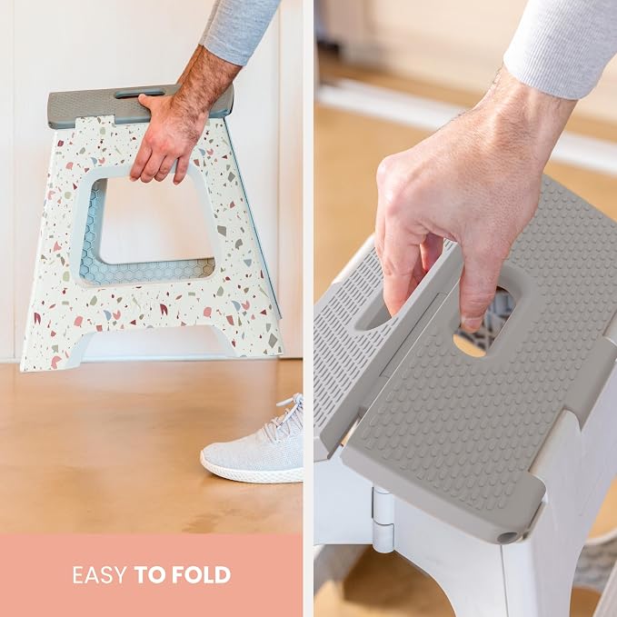 Vigar Compact Folding Step Stool, 12-1/2 Inch, Terrazzo | For Adults, Lightweight Portable Stool with Handle, Non Slip, Space-Saving, up to 330 lb - Image 8