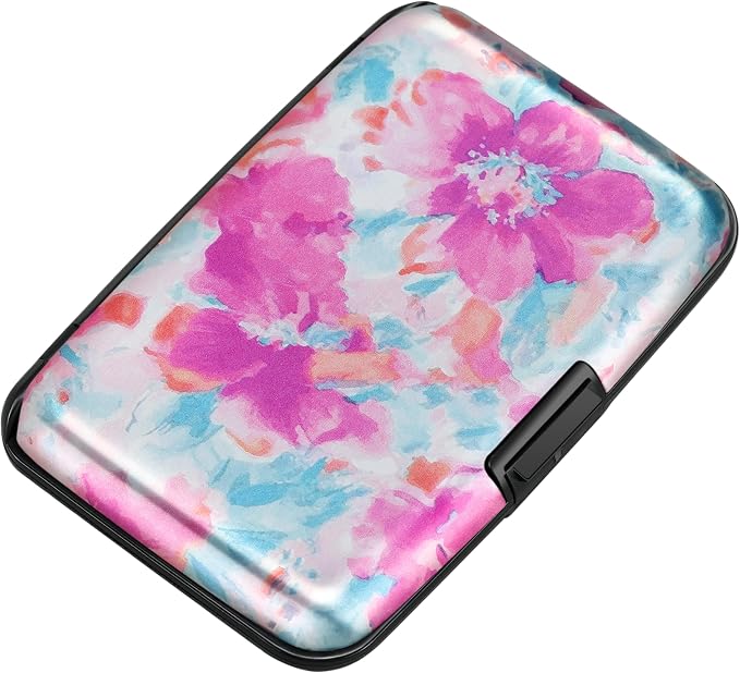 RFID Aluminum Wallet Credit Card Protector Case Holder for Men Women | Mini RFID Aluminum Wallet Credit Cards Holder Business Card Case Metal ID Case for Men Women(Watercolor Sakura) - Image 7
