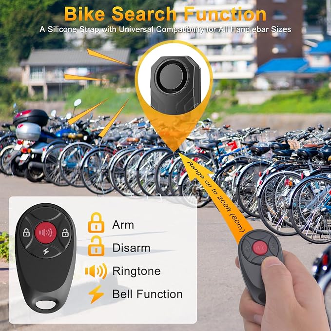 113dB Wireless Bicycle Alarm with Red Button Remote | IP65 Waterproof Bike Alarm,Adjustable Sensitivity,Universal Remote Strap for All Handlebar Sizes,for Motorcycle - Image 3