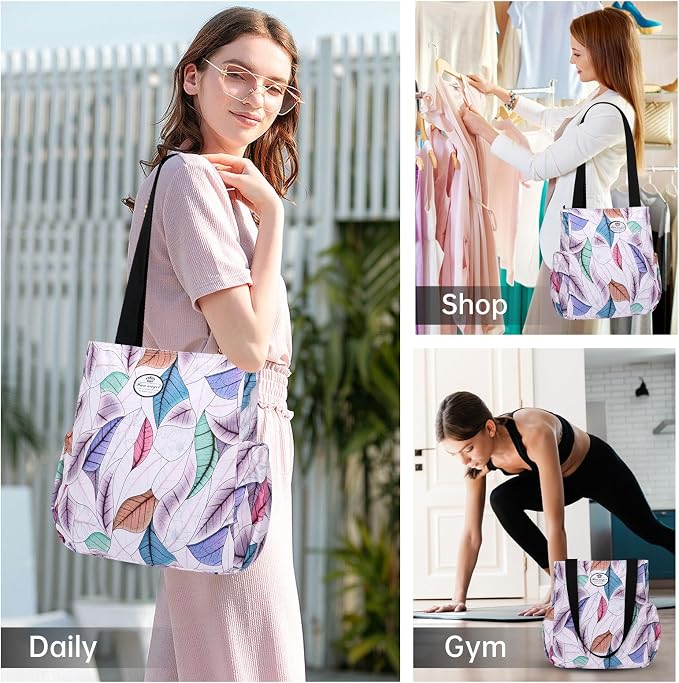 HUA ANGEL Floral Tote Bag - Casual Shoulder Bag Daily Tote Bag with Zipper Gym Travel Shopping Work Handbag for Women - Image 2