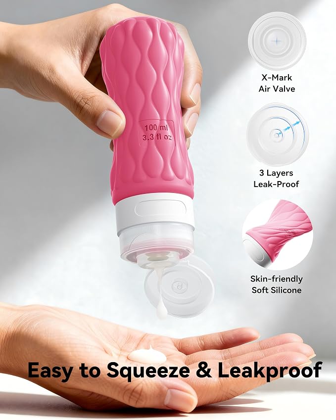 Travel Bottles for Toiletries Silicone Travel Size Containers 3.4oz 1.7oz | Travel Essentials TSA Approved Leakproof Refillable Squeeze Bottles with Labels/Clear Bag for Shampoo, Conditioner, Creams - Image 3