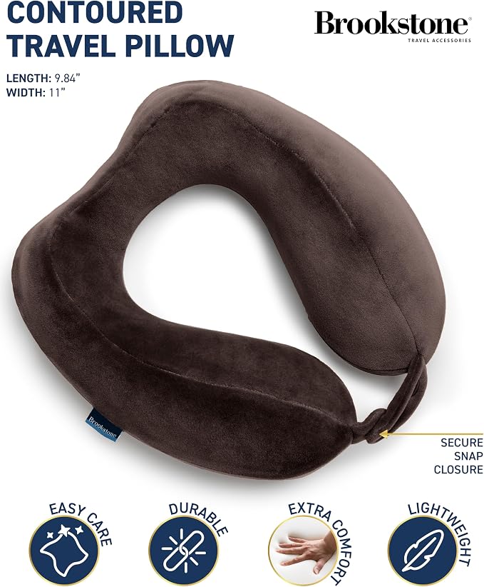 Brookstone Neck Travel Pillow Lightweight Contoured Memory Foam Support | Structured Shape Keeps Your Head Aligned While Seated, Soft Fleece Cover Feels Gentle Against Skin on Flights or Car Rides - Image 2