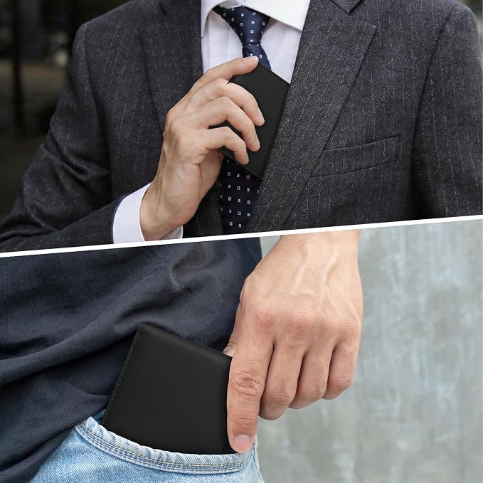 Chelmon Genuine Leather Slim Wallet for Men ID Window with RFID Blocking Minimalist Front Pocket Mens Bifold Bussiness Card Holder Gift for Men, Craze Horse Black - Image 6