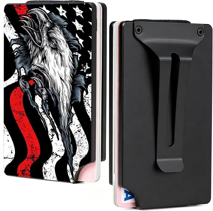 Slim Wallet for Men,RFID Blocking Minimalist Metal Wallet, Money Clip/Cash Holder, Front Pocket Aluminum Credit Card Holder, Ideal Gift for Men,Redline-American USA Flag by Unknown