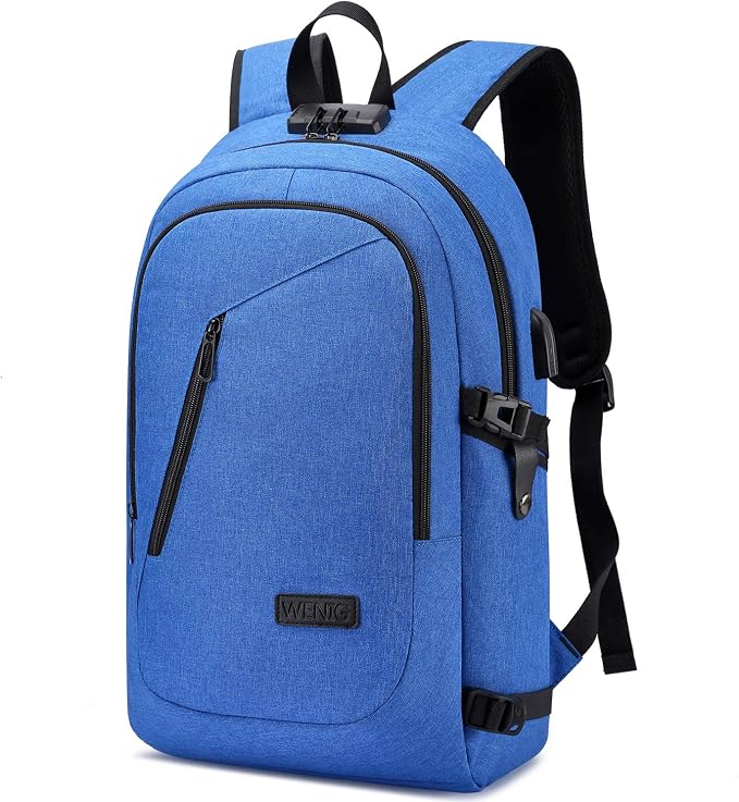 WENIG Durable Laptop Backpack Water Resistant Anti-Theft Bag with USB Charging Port and Lock, Slim Computer Business Backpacks for Women Men Fit 15.6 Inch Laptops by WENIG+