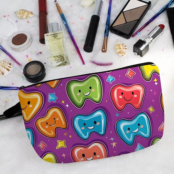 Livel lhood Colorful Cartoon Teeth Small Makeup Zipper Bag | Cartoon Teeth Printed Cosmetic Organizer Pouch, Cartoon Teeth Gift for Women Friends - Image 5
