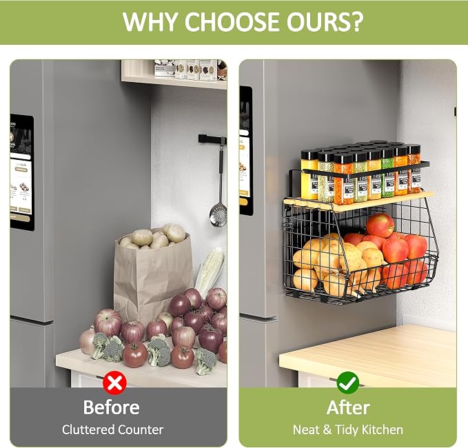Magnetic Shelf for Fridge, Fruit Potato & Onion Storage Bin | Magnetic Storage Basket with Lid, Side of Fridge Storage, Produce Basket for Fruits Vegetables Spices, Kitchen Pantry - Image 4