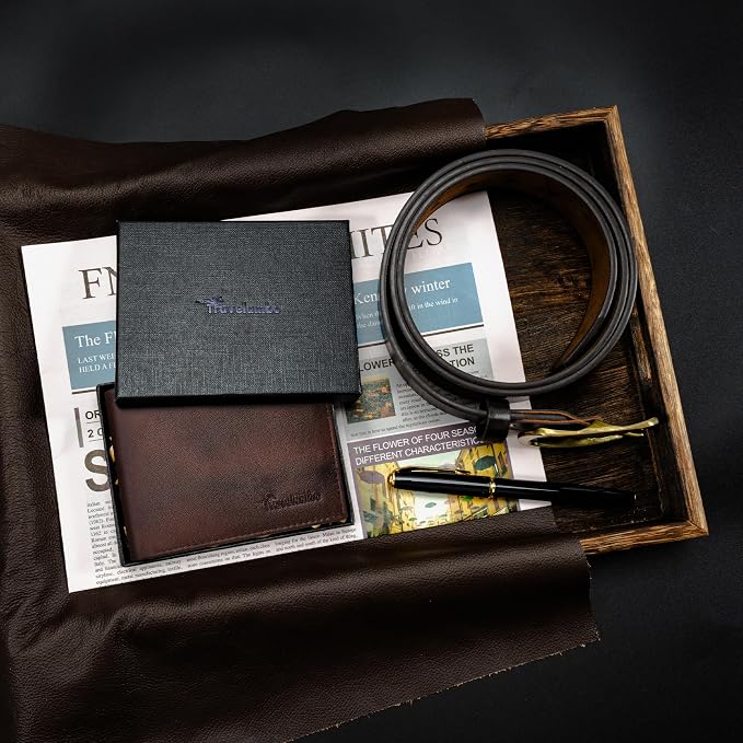 Travelambo Genuine Leather Wallet for Men with Gift Box - Handmade Bifold Stylish - Mens Wallets Rfid Blocking with 2 ID Windows - Image 8