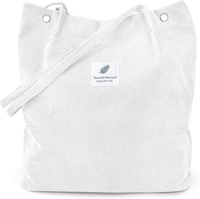 LHMTQVK Corduroy Tote Bags for Women, Large Capacity Tote Purse Reusable Grocery Shoulder Bag with Inner Pockets by LHMTQVK