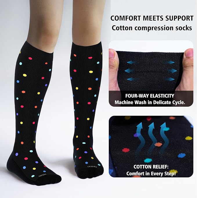 LEVSOX Cotton Compression Socks for Women&Men 20-30mmHg Knee High Cute Support Sock for Nurses Pregnancy Travel - Image 3