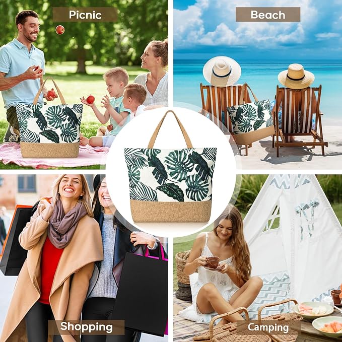 Trifabricy Beach Bags for Women,Waterproof Straw Beach Tote Bag With Zipper | Spacious Storage Capacity, Secure Zipper Closure, Reinforced Carry Handles, Stylish Printed Design For Outdoor Activities - Image 7