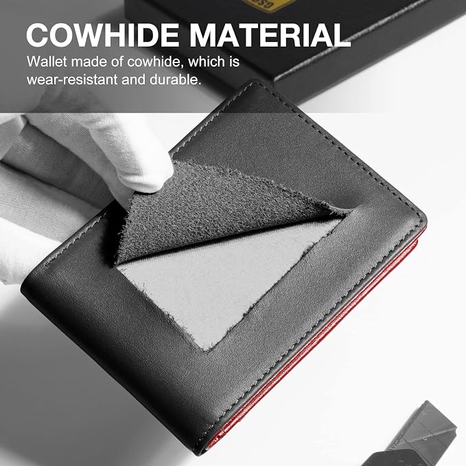 GSOIAX Slim Wallet for Men Rfid Blocking Leather Bifold Front Pocket Carbon Fiber Men's Money Clips Credit Card Holder With Gift Box - Image 5