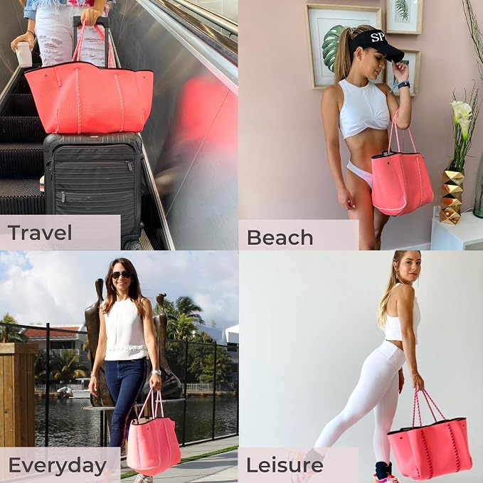 POPUPS Large Neoprene Tote Bag for Women - Everyday Designer Handbag for Travel Work and Beach with Pockets and Zipper Pouch - Image 2