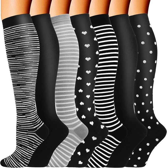 7 Pairs Copper Compression Socks for Men Women 20-30 mmHg Knee High Socks | S/M to XXL Fit, Copper Fiber, Graduated Compression, Circulation Support, Moisture Wicking, Tired Legs & Swelling Relief by DoubleCouple