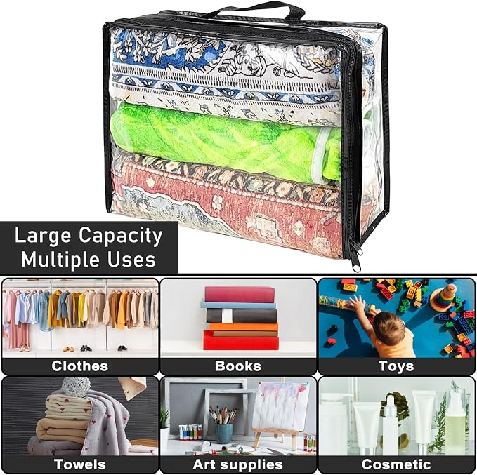 10 Pcs Extra Large Clear Travel Packing Cube，16 x 12 x 4 Clear Vinyl Zippered Storage Bags See Through Moving Bag Plastic Storage Bags PVC Multipurpose Pouch with Handle for clothing Storage - Image 6