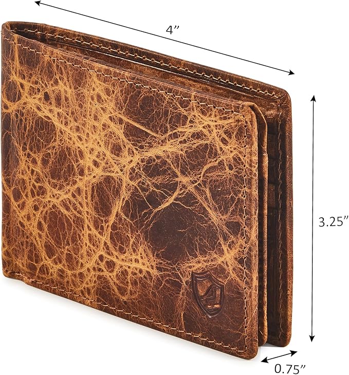 Wallet for Men Slim RFID Blocking Leather Bifold Minimalist 2 ID Windows Gift Box Carteras Para Hombres (DISTRESSED, HAVANA) - Image 3