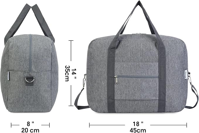 For Spirit Airlines Personal Item Bag 18x14x8 Foldable Travel Duffel Bag Tote Duffle Carry on Luggage for Women and Men 30L (Grey (With Shoulder Strap)) - Image 4