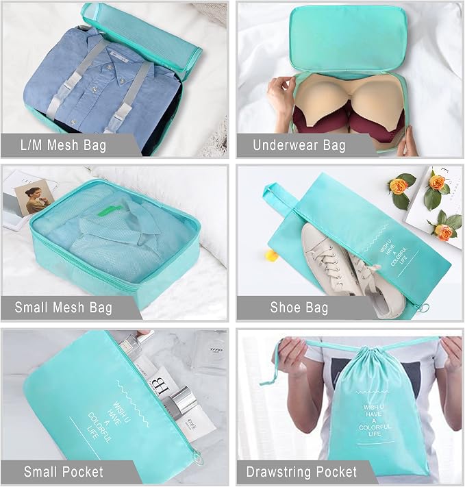 Packing Cubes, 8 Pcs Travel Packing Organizers for Suitcases, Large Capacity Travel Luggage Organizers Set includes 8 Storage Bags (Sky Blue) - Image 4