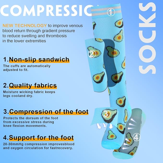 cerpite Compression Socks for Women & Men 6 Pairs Knee High Compression Socks 20-30 mmhg Best for Running,Nurse,Travel - Image 2