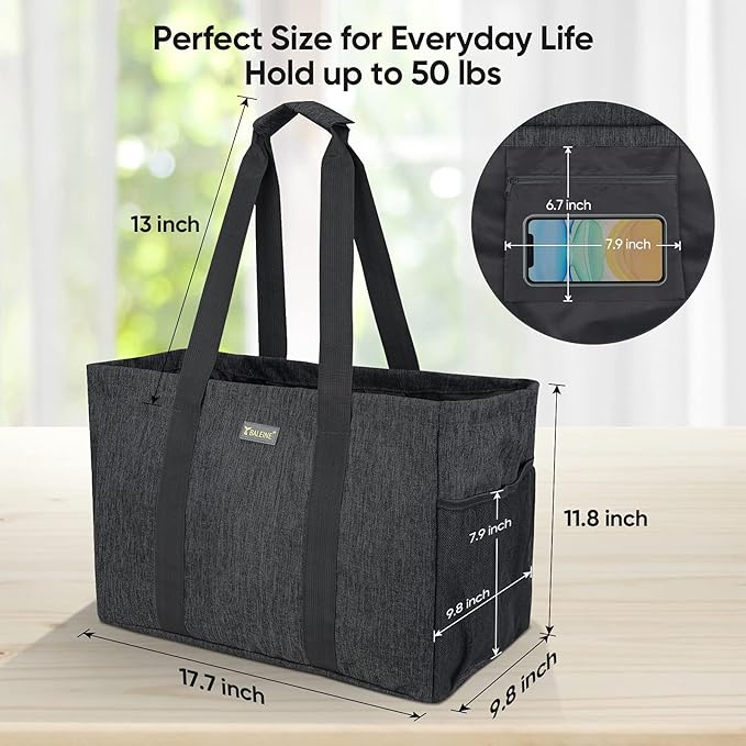 BALEINE Soft 9 Gallon Extra Large Utility Tote, Foldable Reusable Storage Bag (Charcoal Black) - Image 4