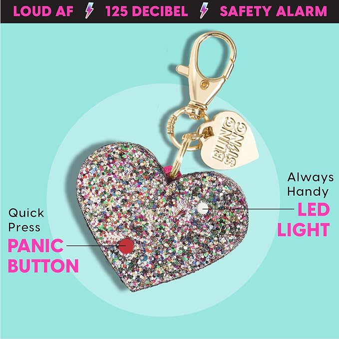 Personal Safety Alarm for Women - Confetti Glitter Heart Self-Defense Keychain w/ LED Light - Purse Charm - 125 Decibel Emergency Security Alarm (1 Count) - Image 2