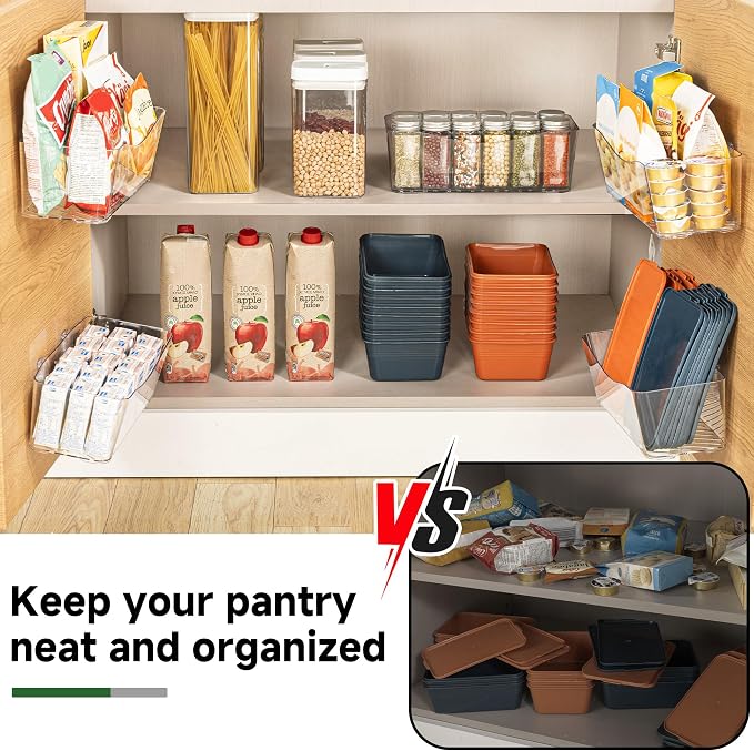 8-Pack Adhesive Pantry Organizers and Storage, Large Cabinet Door Organizer | 11.4" Long, Space Saving, Drain Bottom, Clear Plastic Storage Bins for Kitchen, Bathroom, Refrigerator, Countertop,Under Sink - Image 6