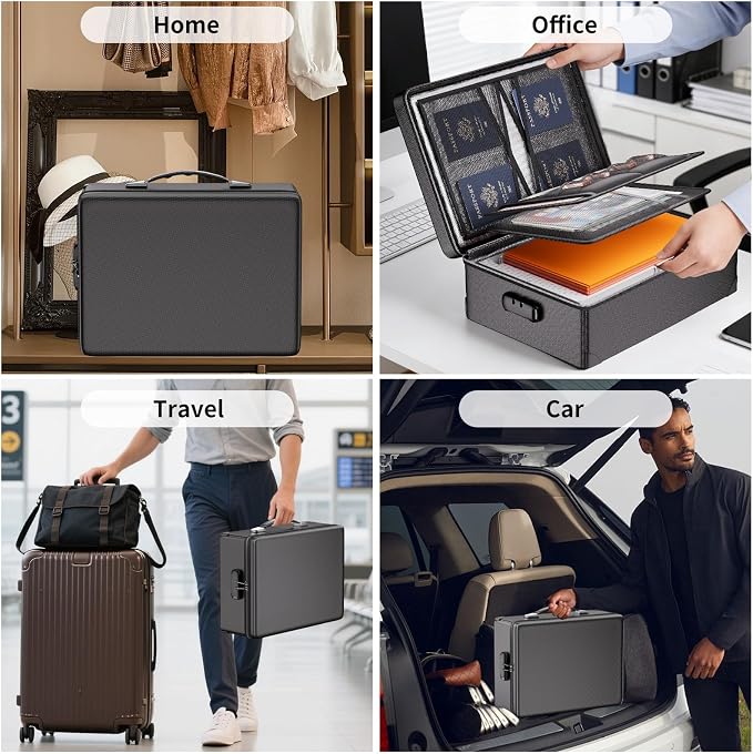 DocSafe Fireproof Document Box with Lock - 12 Layers Heat Insulated, Black | File Organizer Hard Case Safe Box with Fireproof Zipper, Home Safe Protects Important Documents, Passport, Cash - Image 6