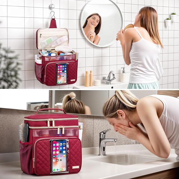 Tealari Large Toiletry Bag for Women Men,Bathroom Bag,Water Resistant Shower Bag,Makeup Bag,Portable Shower Caddy for College Dorm,Hanging Travel Toiletry Bag with Transparent Waterproof Phone Pocket - Image 8