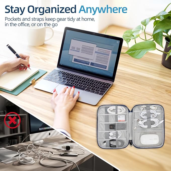 Cable Organizer Bag, Electronics Case for Cords, Chargers & Tech | Organize cables, chargers and power banks with elastic loops, mesh pockets and a slim design for travel. - Image 6