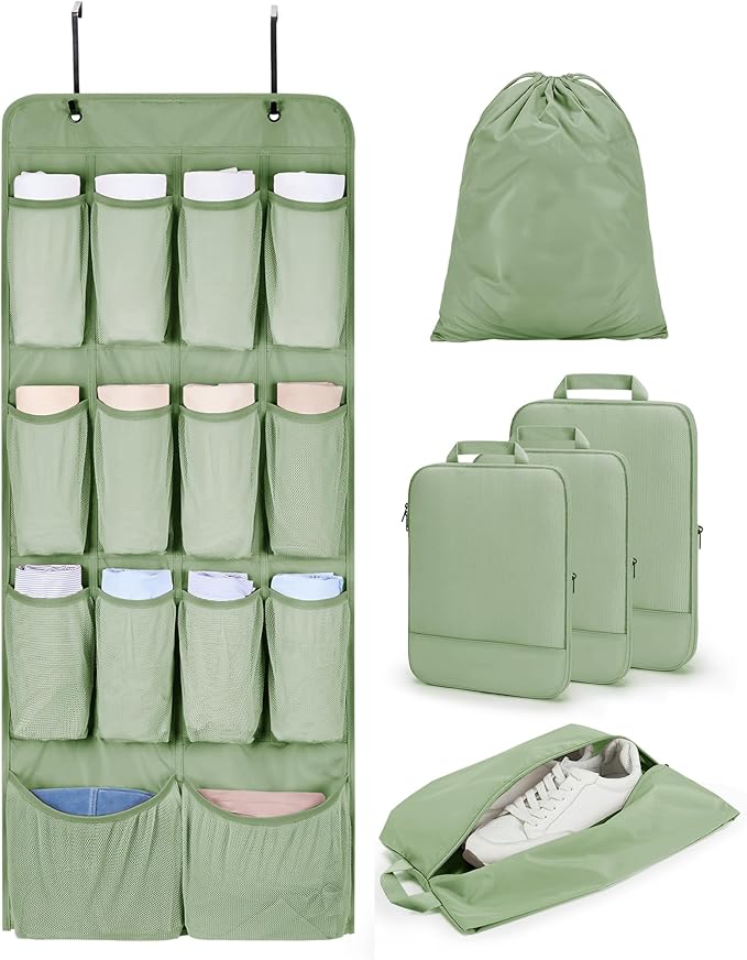 BAGSMART Hanging Compression Packing Cubes 6 Set Cruise Travel Essentials | 3-Fold Space Saving Hanging Shelves, Closet Organizers & Storage, Compressible Suitcase Organizer Bags, Machine Washable Cube by BAGSMART