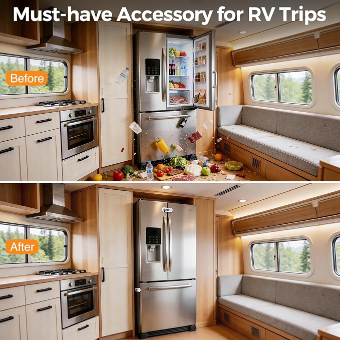 RV Refrigerator Door Latch for Travel&Camper, 5 Pack No Tools Need or Drill Fridge Door Lock, One-Handed Operation Freezer Lock to Keep Door Closed (Not Compatible with Built-In RV Fridges) - Image 2