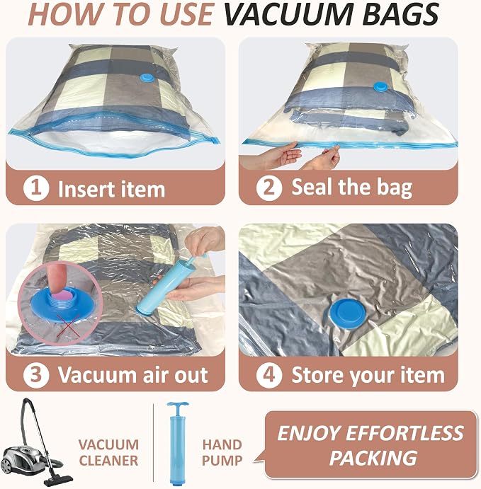 Cozy Essential Vacuum Storage Bags, 80% Compression Vacuum Seal Space Saver Plastic Packaging Bags for Clothes, Blankets, Pillow, Bedding, Comforters, Sealer Clothing Storage,8 XXL Jumbo - Image 6