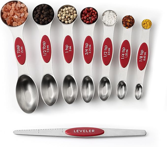 Spring Chef Stainless Steel Magnetic Measuring Spoons Set of 8, Red | Dual Sided Metal Teaspoon & Tablespoon Measuring Spoons with Leveler for Dry & Liquid Ingredients, Fits in Kitchen Spice Jars - Image 9