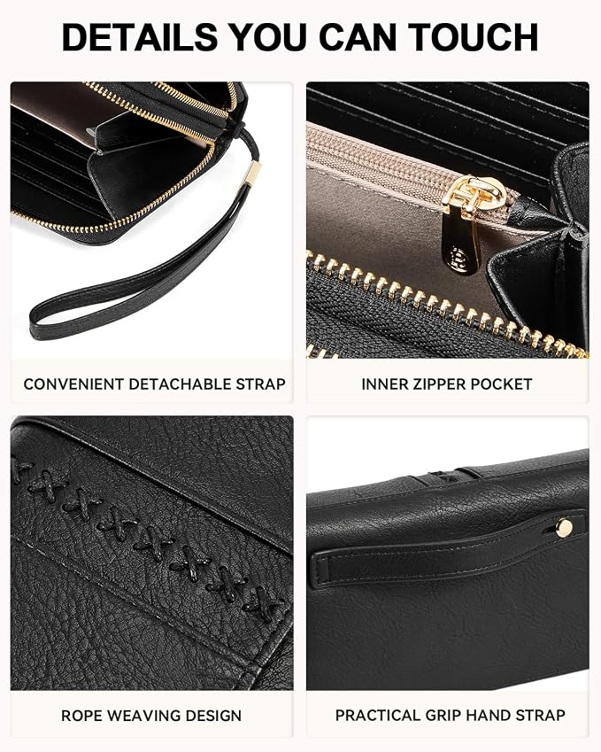 BOSTANTEN Wristlet Wallets for Women RFID Large Capacity Clutch Wallet | 24 Card Slots, 2 Zipper Pockets, Phone ＆ Card Holder, Zip Around, Hand Strap, Vegan Leather, Great Gifts - Image 4