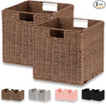 Wicker Basket, Set of 2 Hand-Woven Paper Rope Storage Baskets for Organizing, Foldable Cubby Storage Bins, 11 Inch Large Wicker Storage Basket, Square Baskets Cube Storage Organizer, Brown by Vagusicc