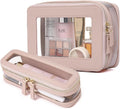 Pinkmik Clear Makeup Bag with Brush Case, (Pink, M+SLIM-1) | 2PC,Travel Toiletry Bag, Waterproof, Cosmetic Organizer, Car Essentials for Women by Pinkmik